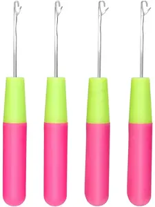 4pcs Plastic Handle Crochet Needles Hooks, Latch Hook Crochet Tool for Kids & Adults, Ideal for Braid Hairstyles, Feather & Dreadlocks