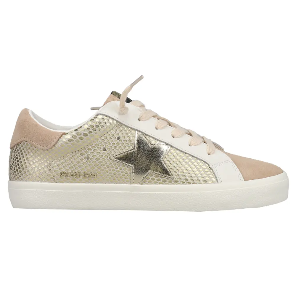 Vintage Havana Womens Constance Metallic Lace Up Sneakers Shoes Casual - Gold