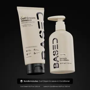 BASED Curly Duo: Premium Non-Toxic Curl Cream & Leave-In Conditioner Bundle - Defines Curls, Controls Frizz, Medium Hold with Agave & Silk Protein, Instant Hydration & Nourishment, No Harsh Chemicals