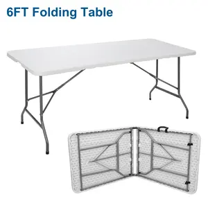 ZENY 6FT Heavy-Duty Plastic Portable Folding Table with Steel Legs, Steel Braces, Easy-Fold Design, Honeycomb Back & Compact Storage Handle, Seats 6-8 Adults, Outdoor Patio & Indoor Picnic Furniture, White