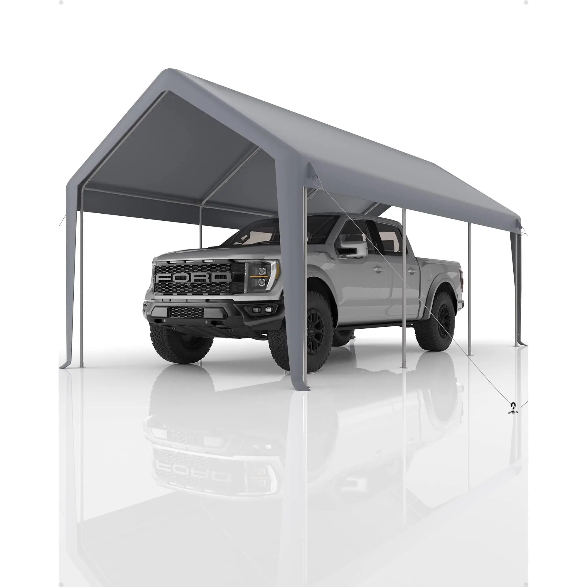 YJ-Garvee 10x20ft Carport Replacement Canopy Cover, (Top Cover ONLY, Frame Not Included) Heavy-Duty 200G Waterproof, Outdoor Garage Top Tent for Cars/Trucks/Boats, UV & Wind-Resistant PE Fabric, Grey,