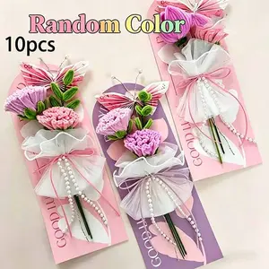10pcs Valentine's Day Single Flower Card Handheld Fresh Flower Bag, Mother's Day Gift Twist Bouquet Packaging Box, Graduation Wedding Festival, Flower Gift Bags
