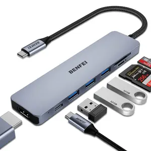 BENFEI USB C HUB 7-in-1 with HDMI(4K@60Hz,Certified), 100W Power Delivery, 3*USB 3.0, SD/TF Card Reader(160MB/s) Compatible with iPhone 15 Pro/Max, MacBook, iPad Pro, iMac, S23, XPS17