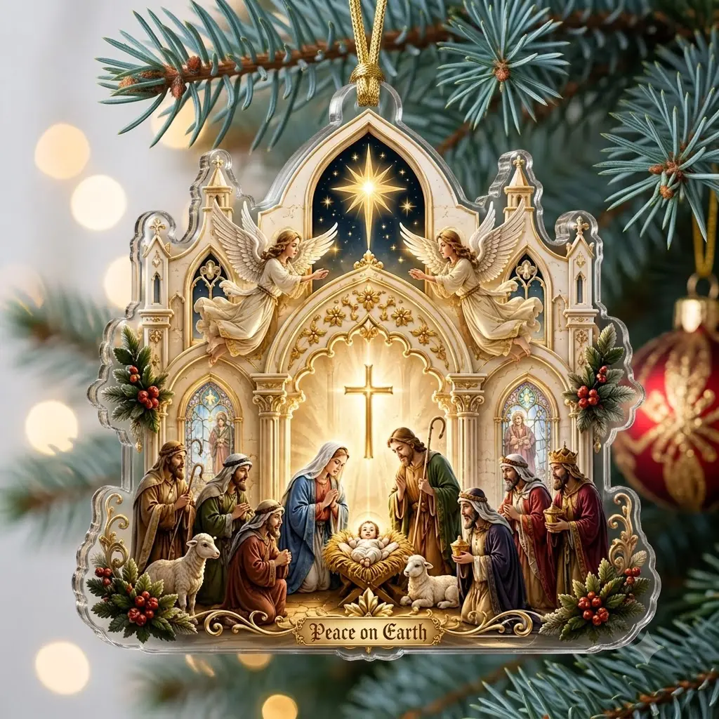 Acrylic Nativity Scene Christmas Hanging Ornament - Peace on Earth Festive Home Decor