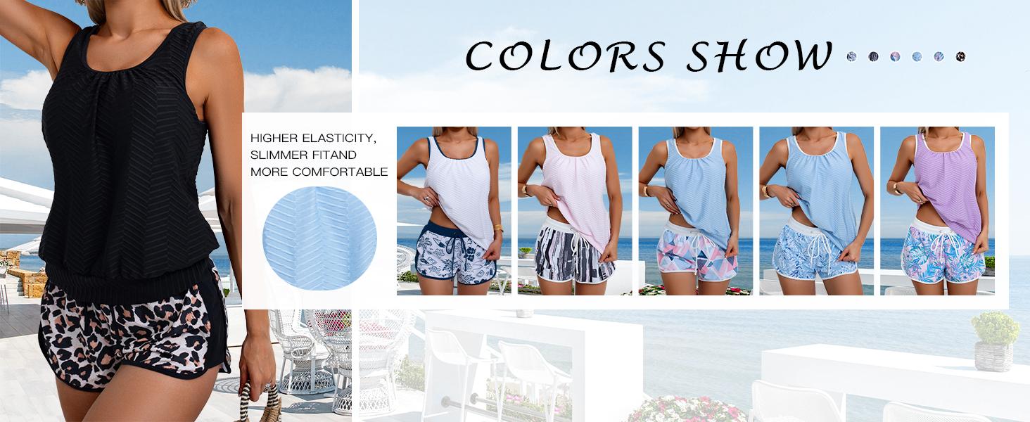 Aidonger SummerVibes Tankini Swimsuit for Women Modest Two Piece Bathing Suit Scoop Neck Swim Suits with Boy Shorts Tankiniswimsuit Tankinisuit Aidonger SummerVibes Tankini Swimsuit for Women Modest Two Piece Bathing Suit Scoop Neck Swim Suits with Boy Shorts Tankiniswimsuit Tankinisuit