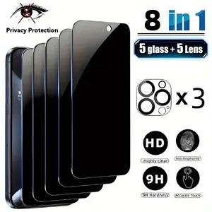 8pcs is suitable for  is suitable for iPhone 15 14 13 16 16E Plus Pro Max 5-piece privacy screen, spy-proof, full-coverage screen, toughened glass protective film and 3-piece camera case. Cellphone Protection