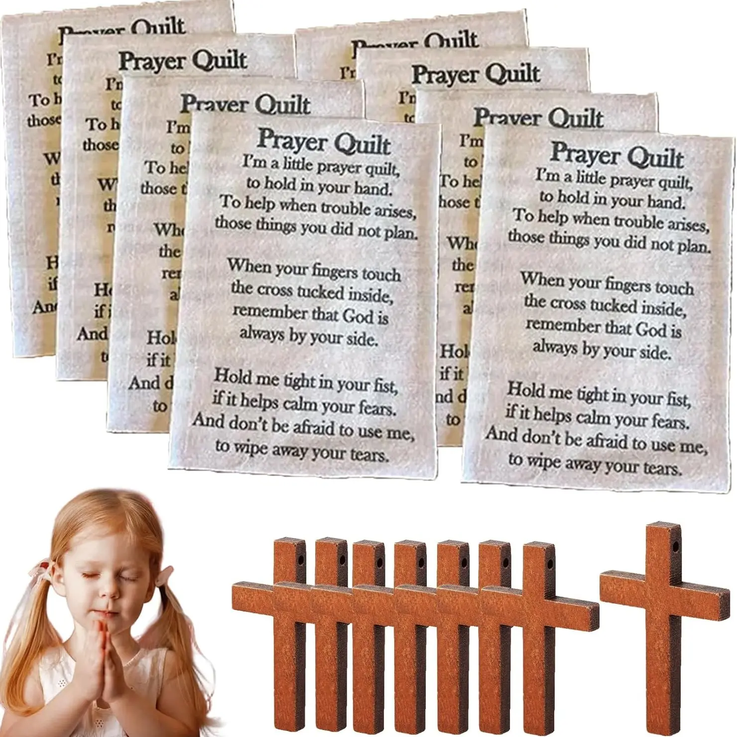 10PC Prayer Quilt Text Panel - Christian Sewing Project, God by Your Side! Religious Craft Supplies, Christian Sewing Enthusiasts, Pre-Printed Poem Fabric, Pocket Mini Keepsake Quilt Panel for Church Outreach Comfort Gifts, Religious Cross Print