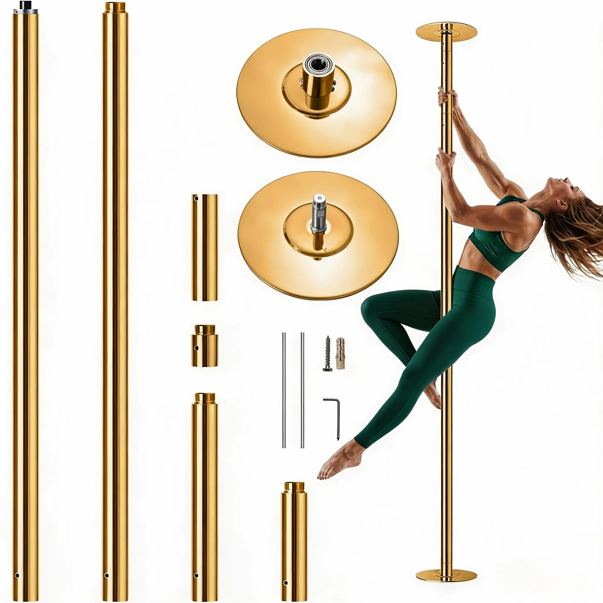 Professional Dancing Pole Kit, Heavy-Duty Steel Dance Pole, 85 to 108.5 inches to fit, Height Adjustable Removable Spinning Static Dual Mode, Portable Dance Equipment for Home, Studio, Gym and Stage Performance