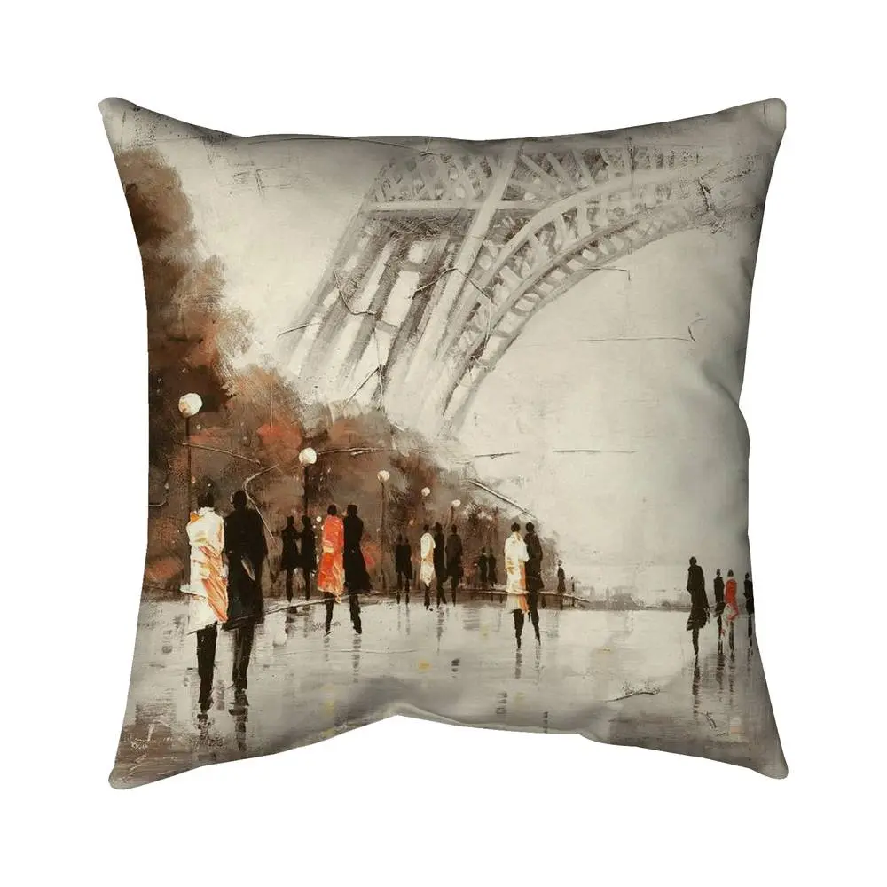 Begin Home Decor 5541-1616-CI118 16 x 16 in. Eiffel Tower Street Scene Pillow - Home Decor Bedroom Pillow