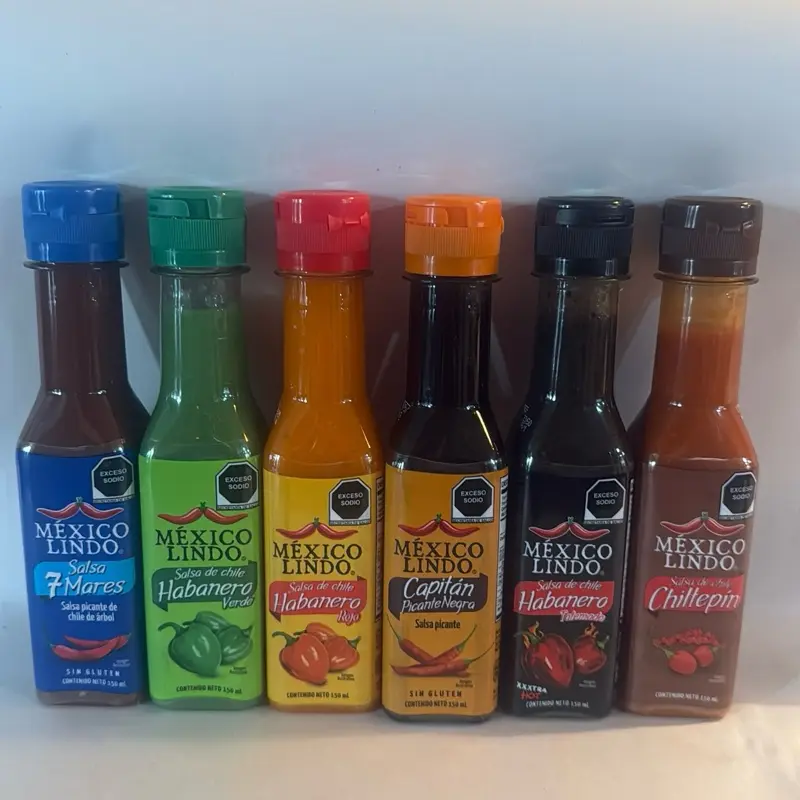Mexico Lindo Salsa. Different flavors to choose from. Habanero , Habanero Verde, Salsa Negra, or 7 Mares Sauce