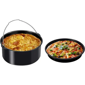 MIUVA 2pcs/set Universal Air Fryer Accessories Nonstick Coating Pizza Pan & Baking Cake Barrel Fits 3qt Air Fryer & Larger Brands Dishwasher Safe Durable Steel Household Appliances Cookware Set Thanksgiving cooking utensils Valentine's Day gift Christmas
