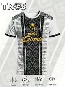 Men's Aztec Printed Soccer Shirt, Comfortable Mexican Crew Neck Top for Match Day, Fitness Training and Casual Wear