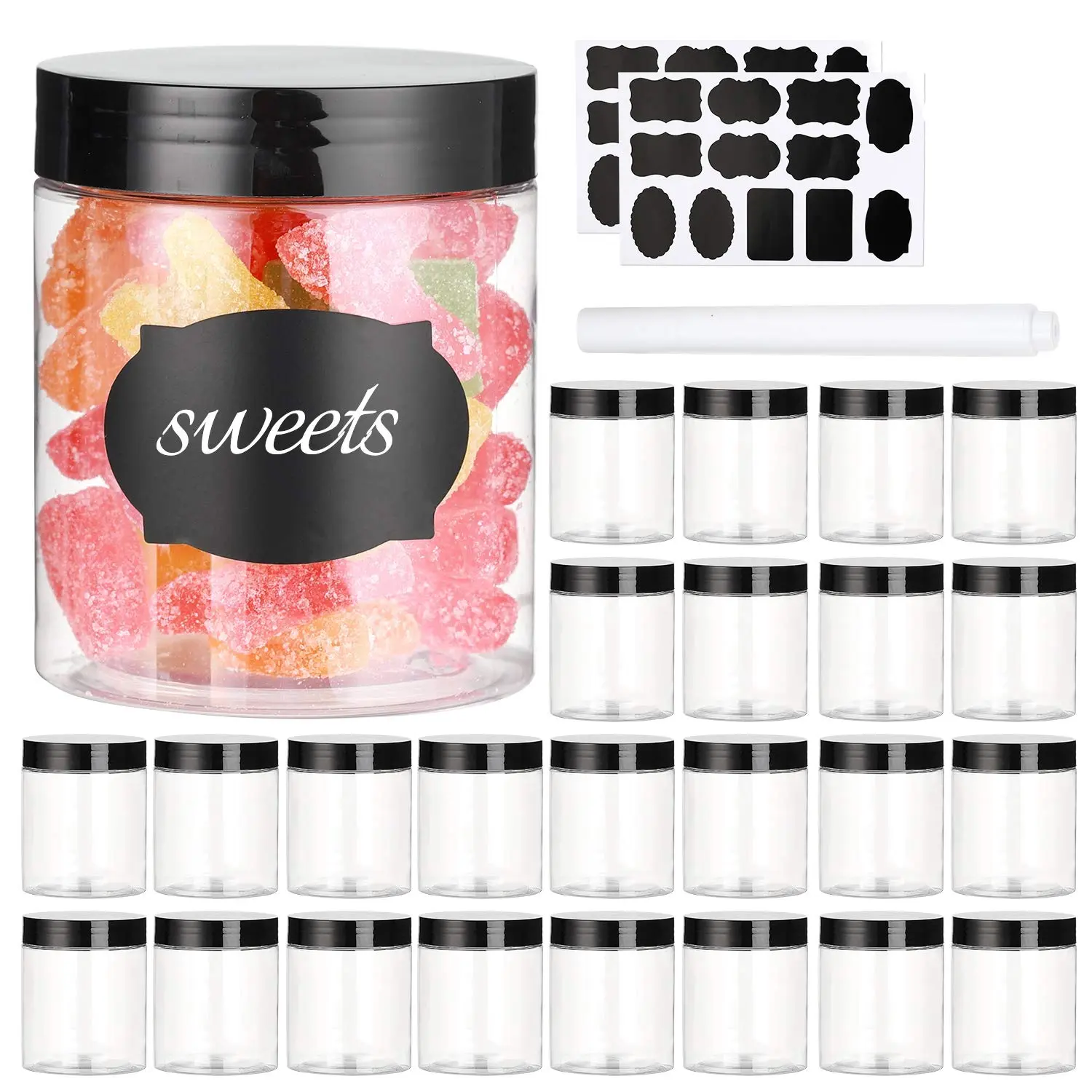 24Pcs/Set 7 Oz Plastic Jars with Lids,Clear Slime Containers for Kitchen and Household Food Storage of Dry Goods,Creams and More,BPA Free,Halloween Christmas Party,Father's Day Gifts,Hand Tools Kits