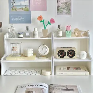 Double-Layer Storage Rack, Desktop Organizer Shelf for Student Dormitory, Desk Organizer Tidy, Multi-Functional Makeup and Desk Supplies Holder