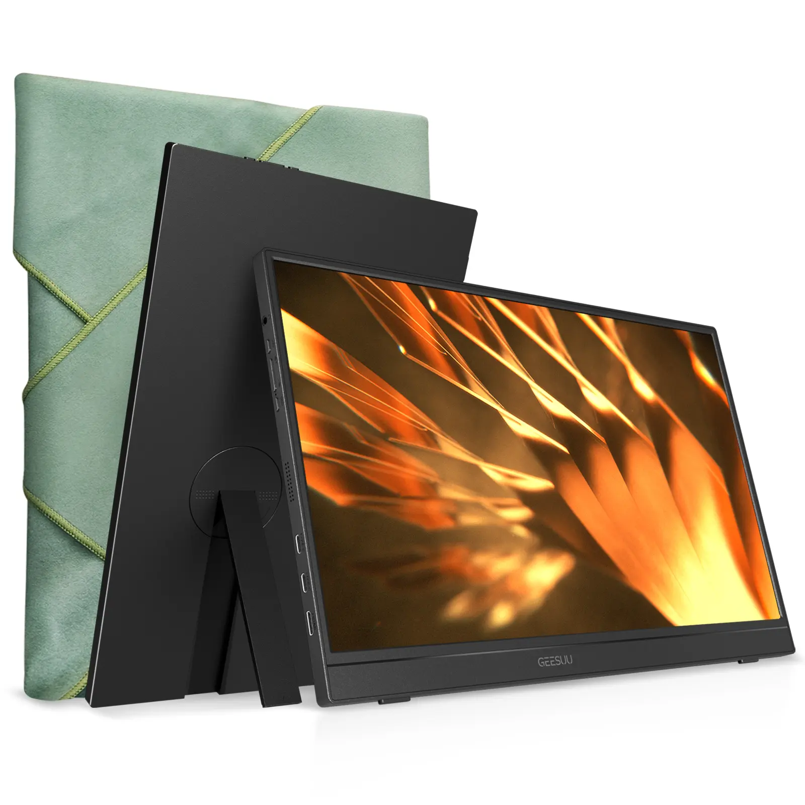GEESUU 15.6" FHD IPS HDR Extended Monitor for Laptop - PC Accessories, Matte Panel, Magic Sleeve Cloth, 1080P Multi-Port USB-C HDMI Plug&Play, Dual Speakers, Kickstand, Lightweight, Gaming Compatible, Travel Users-Friendly