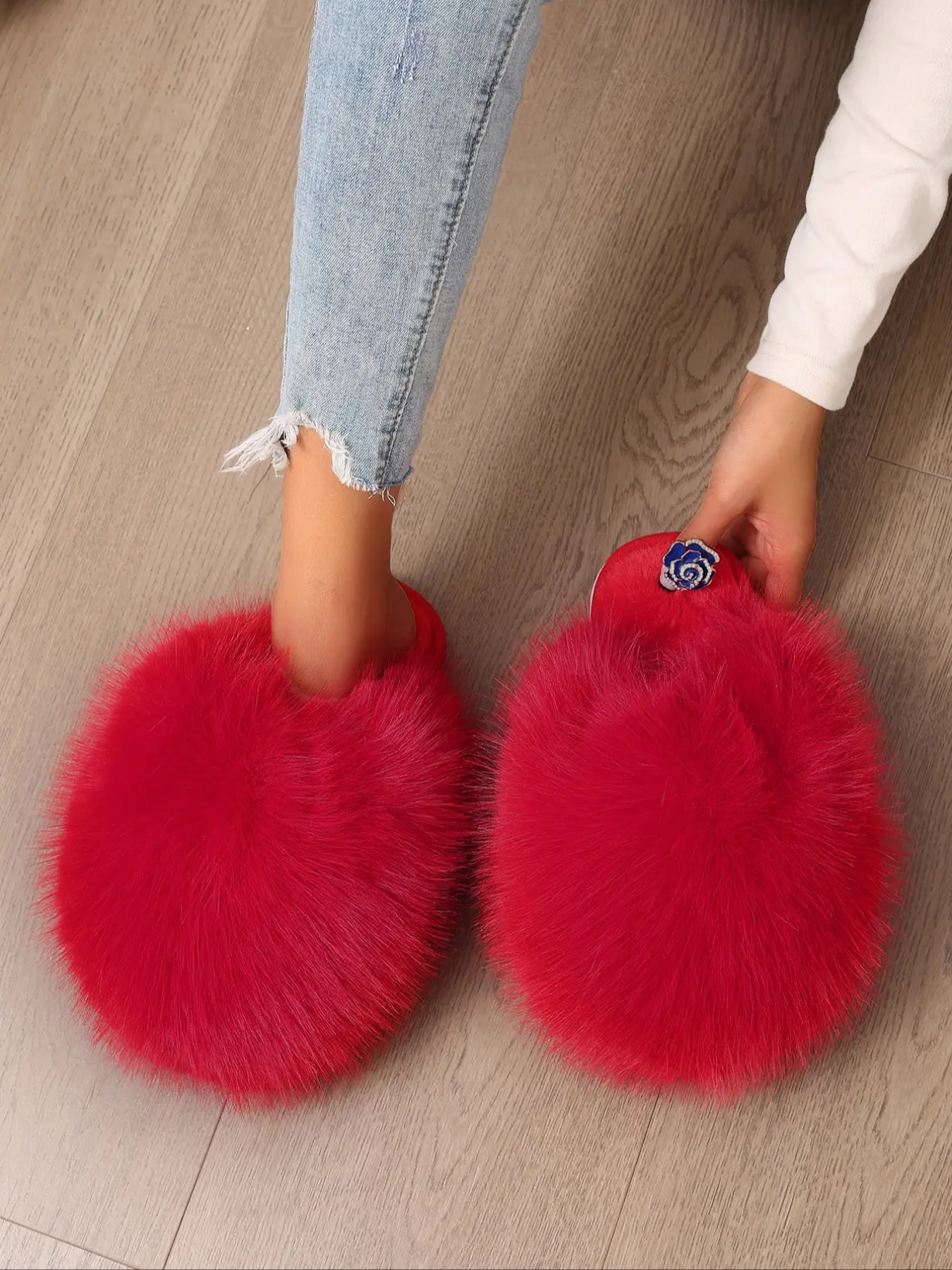 Women's Cute Plain Color Fluffy Plush Slippers, Women Shoes, Casual Soft Comfortable Home Slippers, Warm Slippers for Indoor & Outdoor Use, Fluffy House Slippers for Fall & Winter
