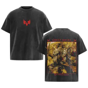 Warhammer 40K Sanguinius Blood Angel Washed Crewneck Shortsleeve Graphic Tee Tshirt men gift Cotton Fabric Soft Top Menswear streetwear