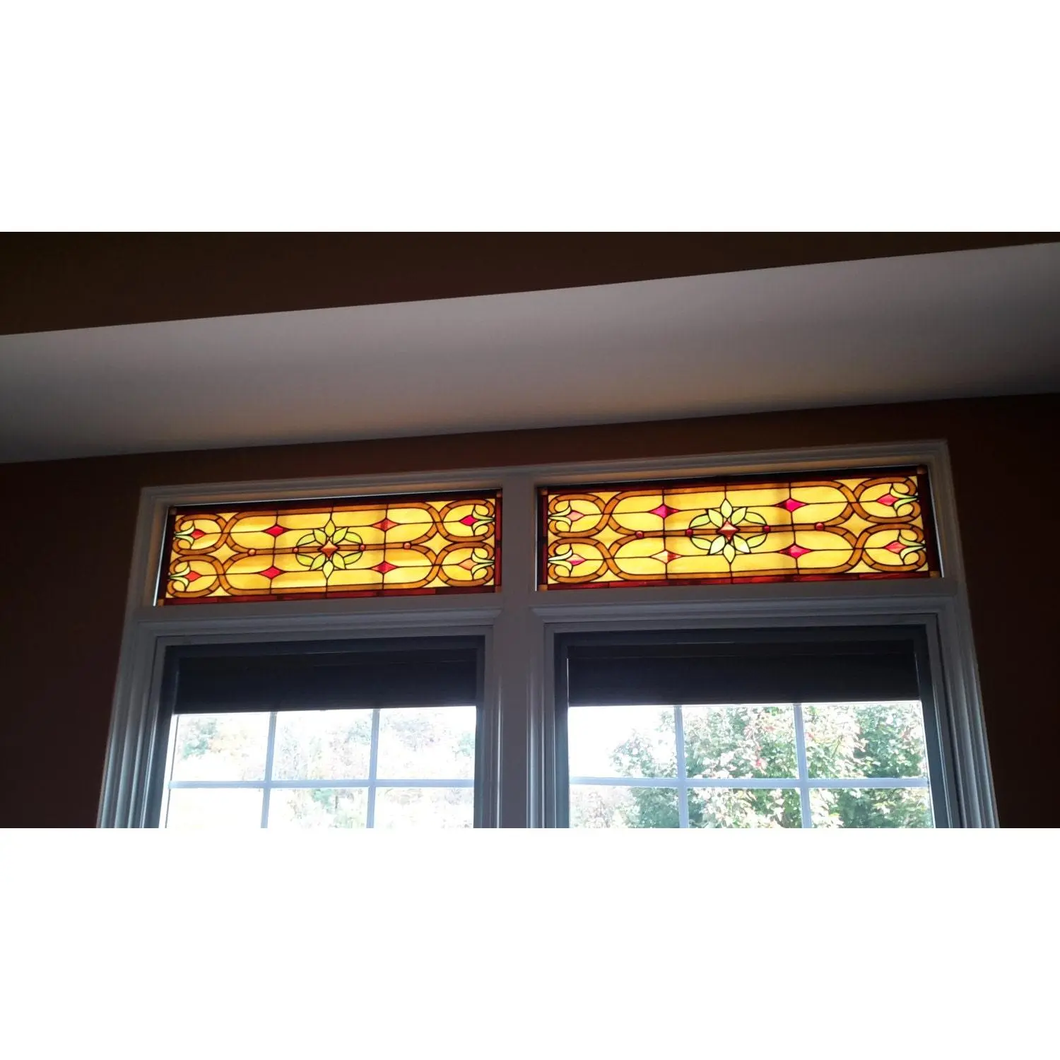 Stained Glass Transom Window - TW-46 - Victorian Ribbons & Flowers
