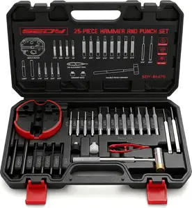 Premium Pin Punch Hammer Set: 25-Piece Punch Set and Hammer with Bench Block, Steel Roll Pin Punch Set, Pin Punches with Replaceable Face Hammer, Mechanical Repair Tool for Maintenance