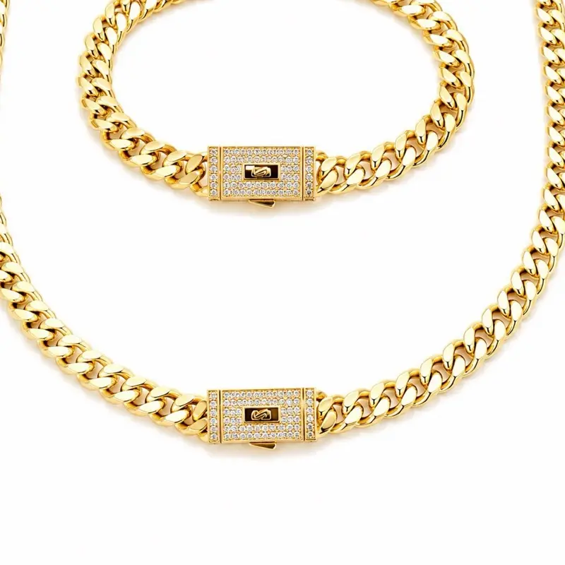 Women's 14k Gold Plated Monaco Chain Jewelry Set - 7.5in Bracelet, 18 inches  Necklace, Durable, Trendy Jewelry for Women Set-5017