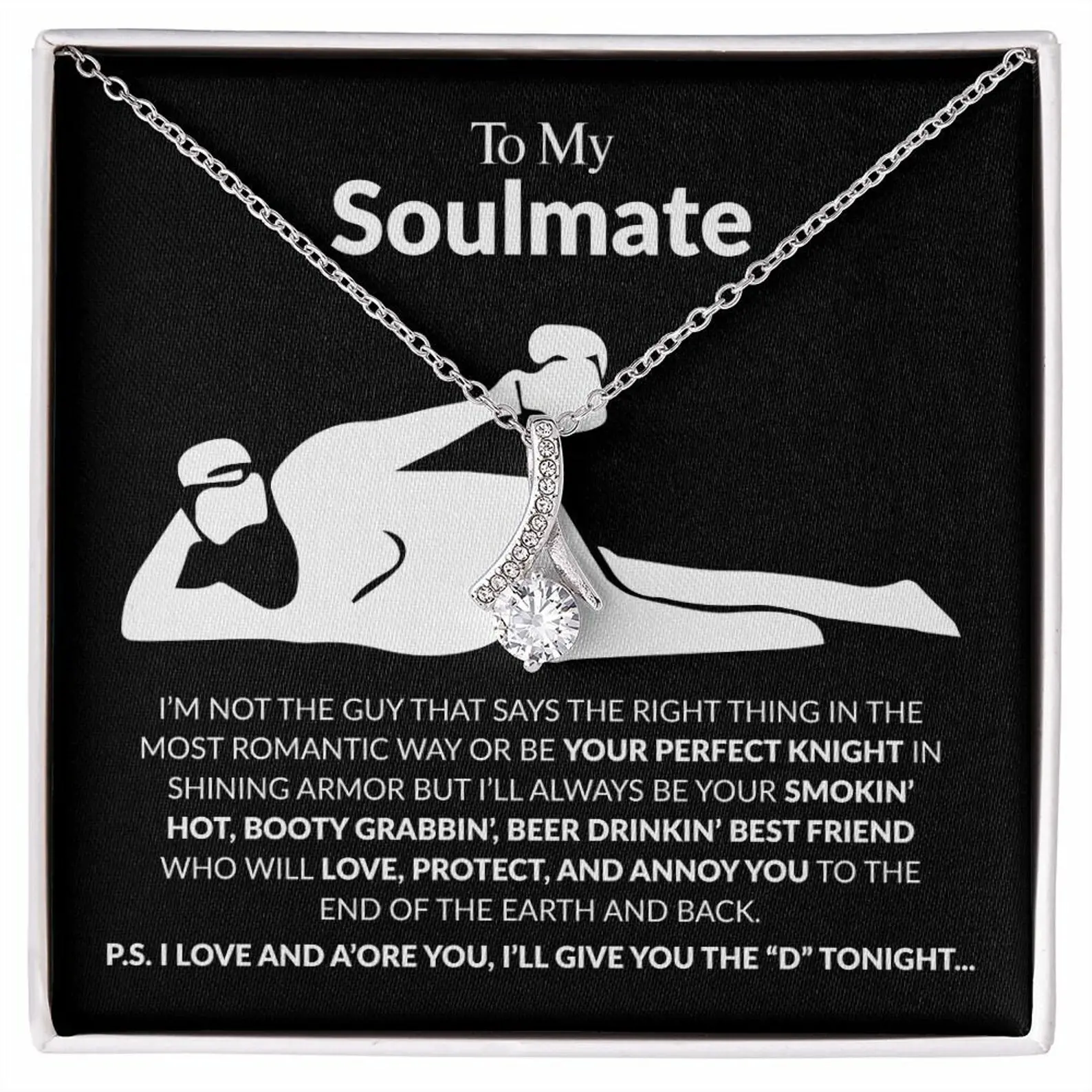 Soulmate Necklace for Her, Alluring Ribbon Pendant with Cubic Zirconia, Gold Finish Message Card Jewelry, Romantic Anniversary Gift for Girlfriend, Gifts For Girlfriend, Gf Gift