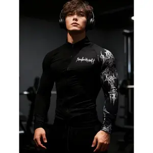 Men's Sweat-Wicking Breathable Gym Jacket - Quick-Dry, Lightweight, Slim-Fit, Geometric Print Outerwear Ideal for Fitness, Hiking, Outdoor Adventure tiktokshopspringglowup