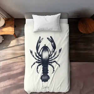 360 stand Twin Extra Long Duvet Cover - Beige with Blue Lobster Print, Coastal Marine Theme, Machine Washable Bedroom Bedding Set, Microfiber Bed Set Home Essential, Blue Duvet Covers, Extra-Long Duvet Covers