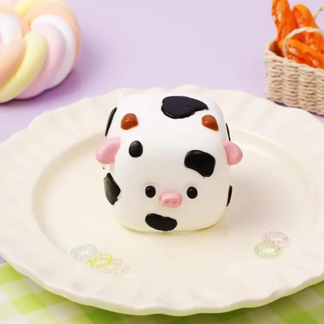 Pawtoto Mini Cow Milk Candy Squishy Hand Squeeze Ball - Latex-Free Food-Grade Silicone Handmade Animal Toy, Soft Creamy Clay Feel Sensory Fidget Squishies, Fidgets Squishies, Soft Quiet Ball Stress Relief Toy with Quick Rebound