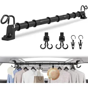 Heavy Duty Car Clothes Hanger Bar 30-64 inches, 4Pcs Additional Accessories, Hold Up to 70lbs, Car Clothes Rod with Strengthened Hooks, Telescopic Clothes Rack for Most Cars Suvs Trucks Travel