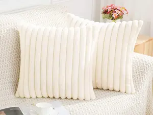 Faux Fur Plush Throw Pillow Covers Set of 2 - Luxury Soft Fluffy Striped Decorative Pillow Covers for Couch Sofa's Living Room Homes Decor Multiple Size & Colors