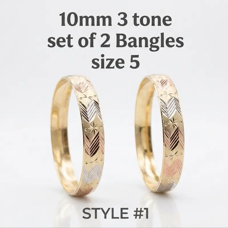 Women's Elegant 3-Tone Stack Bangle Set - Bold Modern Silhouette, Classic Gold-Toned Brass Finish, 10mm Wide, 62mm Inner Diameter, Bow Motif, Female Daily Costume Jewelry, Elevate Your Wristwear, BUY 1 Get 1 FREE Matching Pair