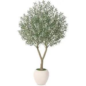 VeriNatural 8FT Artificial Olive Tree Indoor – Large Tall Faux Olive Tree with 18” White Round Planter, Full & Lush Fake Plant for Living Room, Office, Bedroom & Home Decor（VN210）