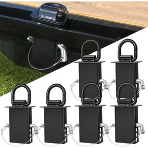 6 Packs Stake Pocket D Ring, Heavy Duty Trailer D Ring Tie Down Anchors, Adjustable with Anti-Loss Cord 16200lbs Load Trailer Accessories Utility for Flatbed Cargo , Black