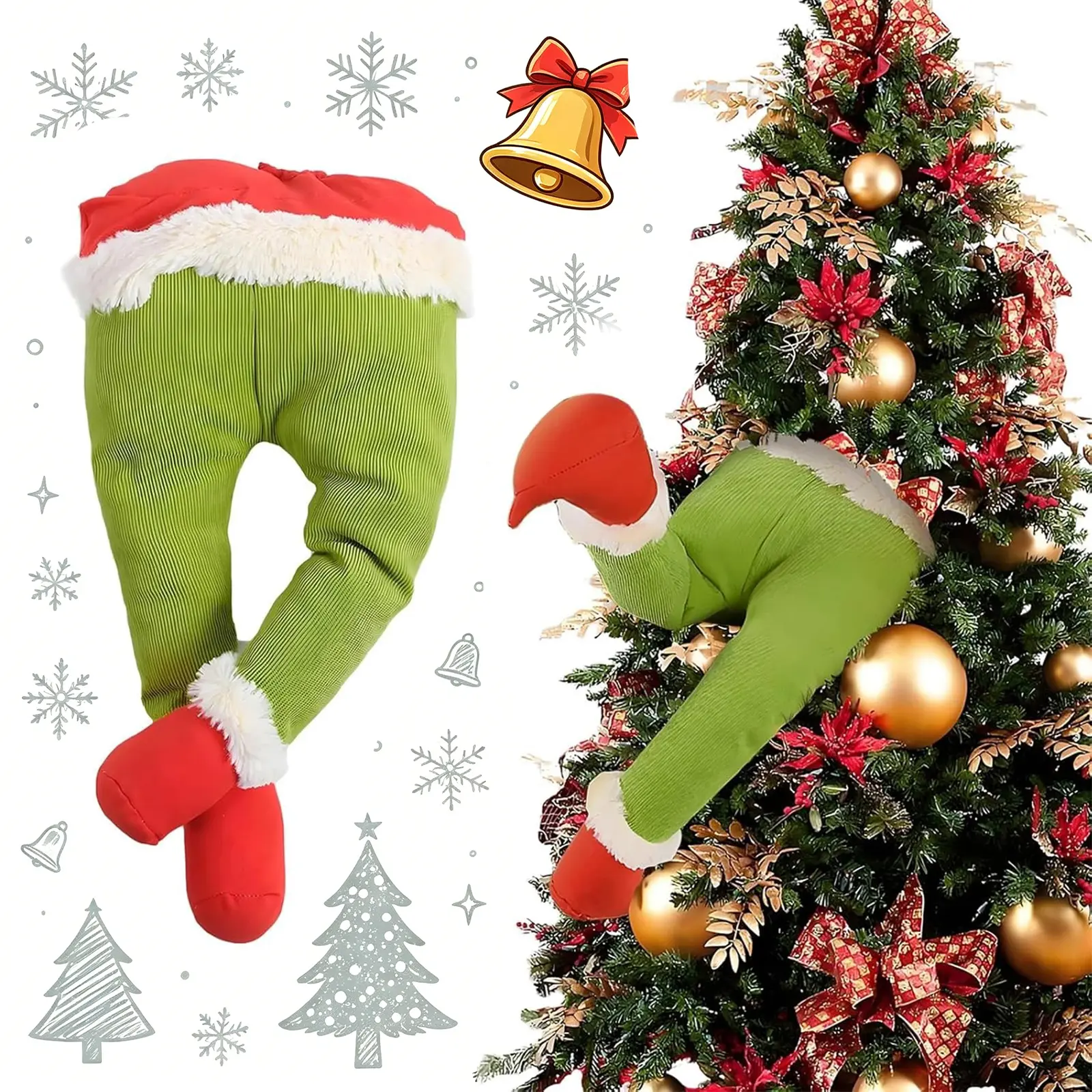 Christmas Elf Body Tree Decorations Christmas Green Stole Xmas Tree Topper Pose-able Elf Stuffed Leg for Christmas Tree Hanging Oranemet