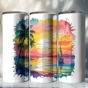 Tropical Beach 20oz Stainless Steel Tumbler with Lid and Straw skinny sublimation