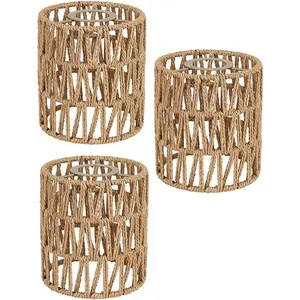 3 Pack Small Boho Rattan Lamp Shade Replacement Cylinder Woven Lampshade for Pendant Sconce Ceiling Fan Floor Lamps Pendant Chandelier Wall Sconces