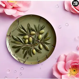 8" Olive Branch Aluminum Sign Vibrant Green Round Wall Art Garden/Office Holiday Decor