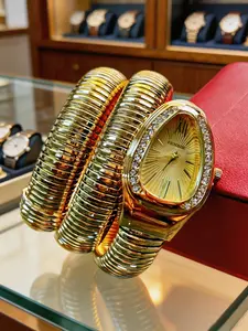 FENSIR Women's Snake Bracelet Watch, Full Diamond Bezel, Roman Numerals, Elastic Steel Band, Elegant French Vintage Style