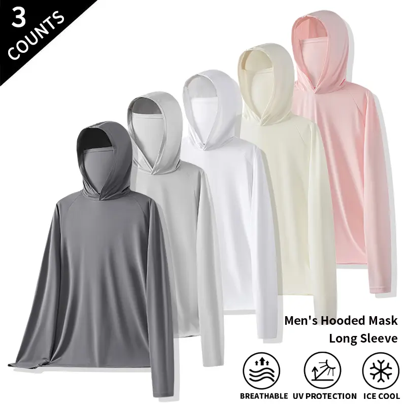 3-Pack Men’s Long-Sleeve Lightweight Sun Hoodies – Breathable Sun-Shield Tops for Cycling, Camping, and Summer Outdoor Trips