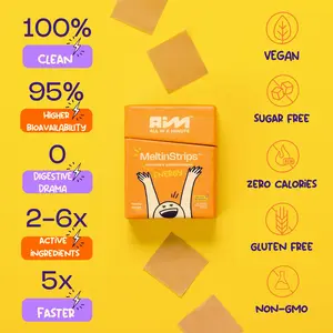 MeltinStrips Oral Energy Strips - Natural Caffeine, 40mg per Serving + 20mg Ashwagandha, VitaminB12, Instant Energy, No Sugar, Calories & Gluten, Vegan, Non-GMO, Fast Acting, Mocha Flavor - 30 Strips