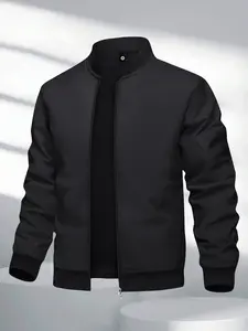 Men's Jacket Spring and Autumn New Sports Coat Baseball Collar Flight Jacket Casual Outdoor Running Jacket Fashionable Retro Zip-Up Cardigan Simple Solid Color Basic Style with Pockets Men's Baseball Jacket