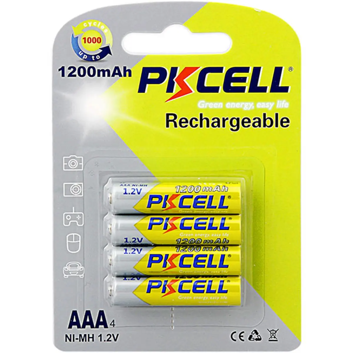Pkcell 1.2V AAA Rechargeable Batteries - 4-Pack 1200mAh High-Power NiMH Cells, Portable, Cost-Effective, Mercury-Free, Long-Lasting Performance for Sports & Outdoor Digital Cameras