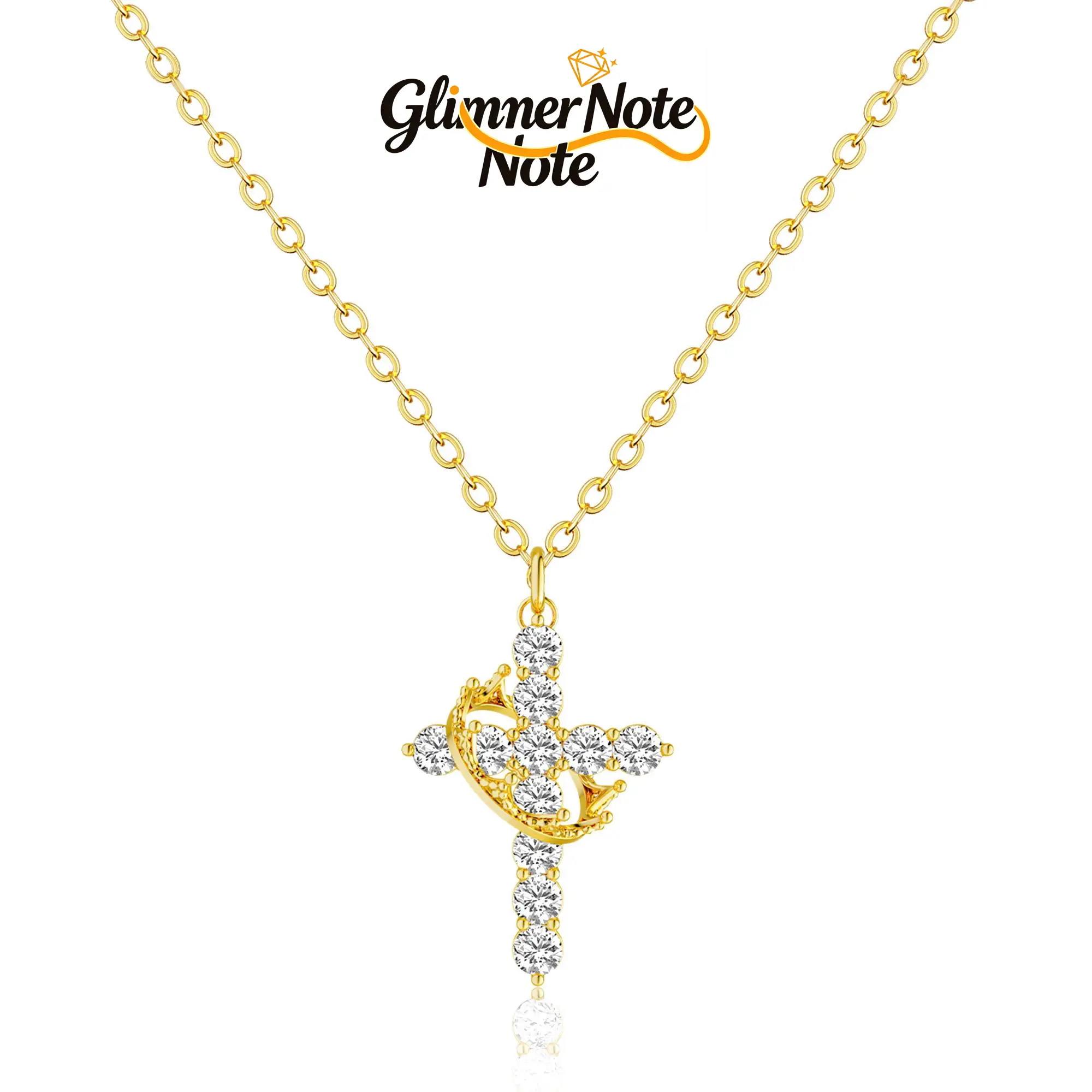 Golden Necklaces for Women, Spiritual Jewelry with Crown Cross Pendant & Pave CZ, Anti-Tarnish Gold Coating, Lightweight, Adjustable 17.72" + 1.97" with a 1.97 inches extender chain, 0.0154 Lb, 17.72 Inches Main Chain, Non Tarnish Jewelry, Cross Necklace