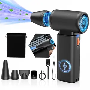 Electric Compressed Air Duster Metal 250000RPM Stepless Speed Cordless Dust Blower Rechargeable Mini Jet Fan with Wrist Lanyard for Computer PC Keyboard Car Cleaning Black