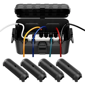 RESTMO 5-Piece Outdoor Waterproof Electrical Box Set – 12.5" x 8.5" x 5" Large & 7.1" x 2.3" x 2.3" Small, Weatherproof Boxes for Power Strip, Outlet, Plug, Socket, Timer, Holiday Light, Black