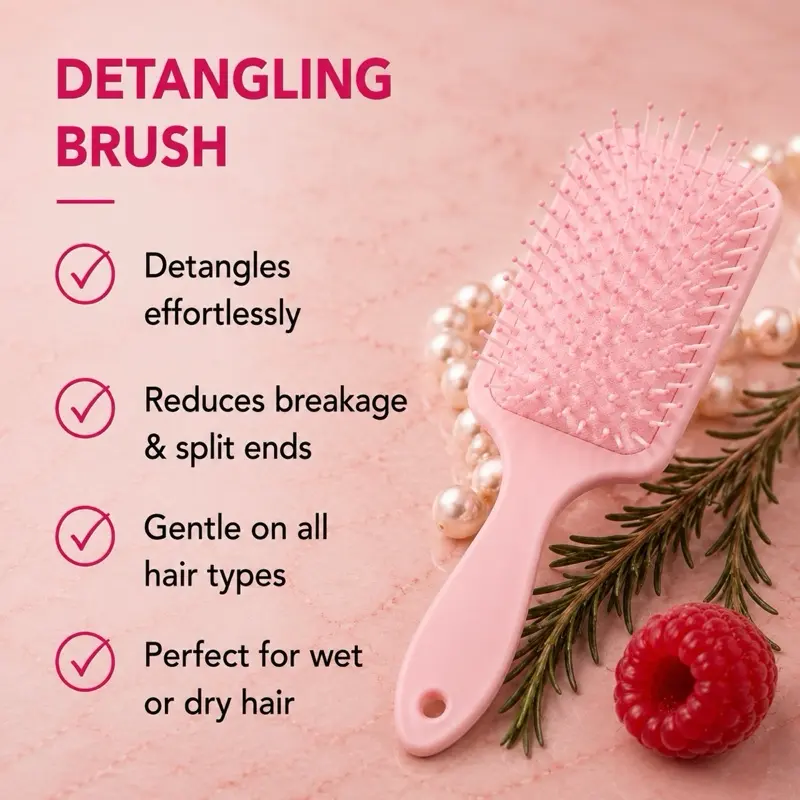 Pink Hair Brush with Soft Bristles for Gentle Styling and Detangling
