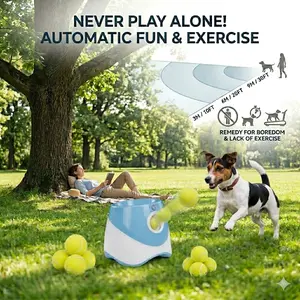 Automatic Dog Ball Launcher with LED Battery Indicator, Interactive Pet Ball Thrower for Small Medium Dogs, 3 Distance Settings, Portable Dog Ball Throwing Machine with 3 Balls,Rechargeable