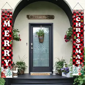 Merry Christmas Banner - Indoor Outdoor Hanging Decoration for Door, Wall, Garage - Xmas Party Decor Sign