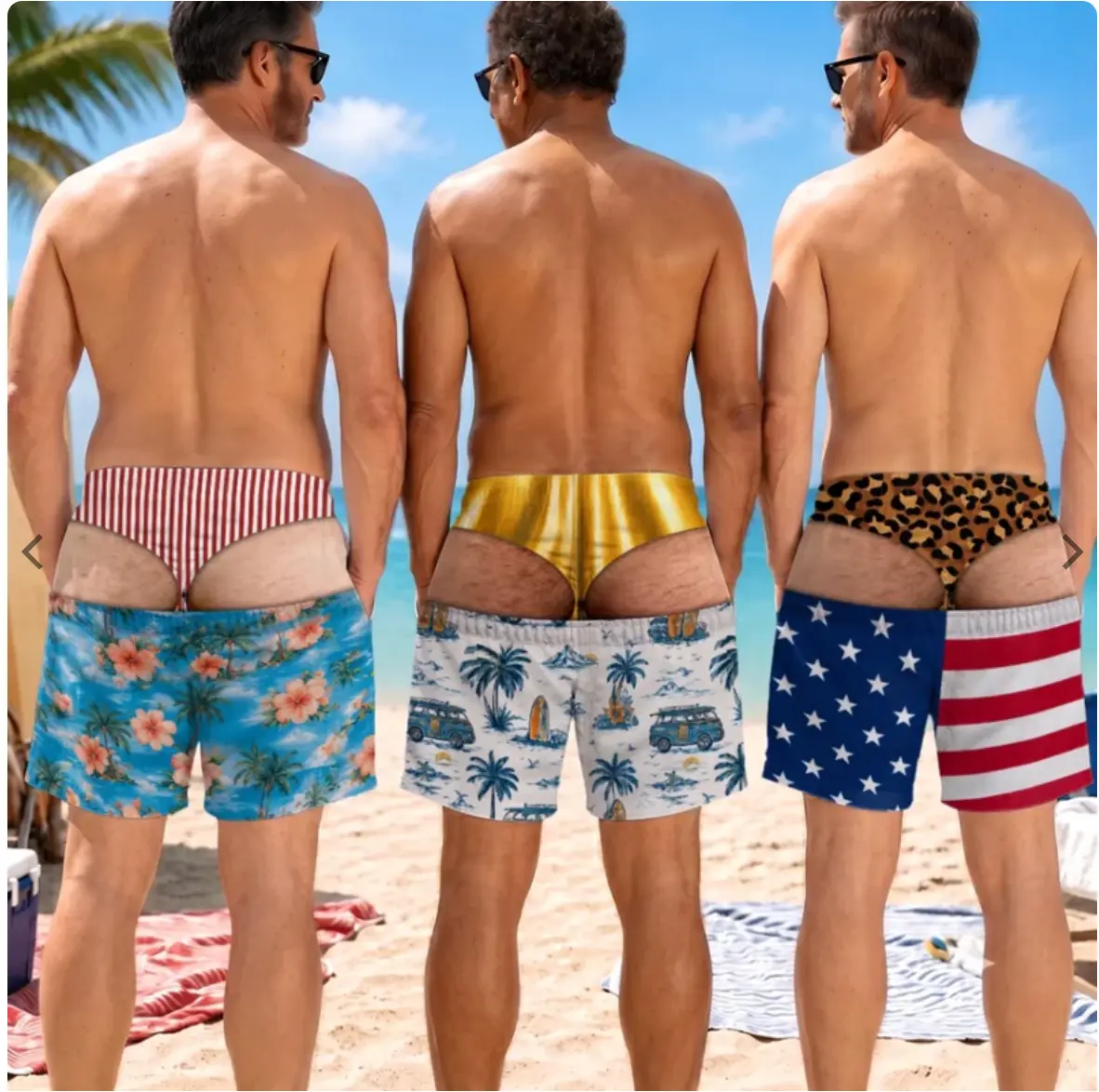 Men’s Swim Trunks with Pockets, Quick Dry Beach Shorts, Lightweight Summer Vacation Board Shorts,Funny Illusion Swim Shorts, Funny Fake Swim Trunks for Men 3D Illusion Beach Shorts