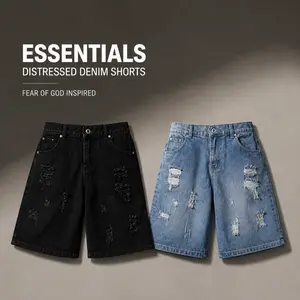 Men’s summer ripped denim bermuda shorts — casual, cool bad-boy style  Jeans Menswear